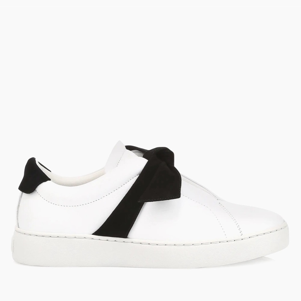 Alexandre Birman White Leather Sneakers with Black Suede Bow